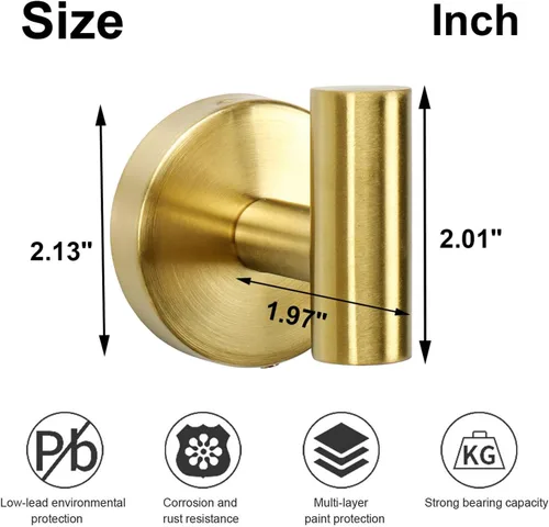 Miniatura 6 de TocTen Gancho para toallas de baño, paquete de 5 ganchos para bata de pared, gancho de acero inoxidable SUS 304, gancho de toalla resistente