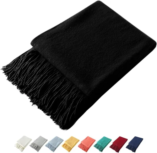 Miniatura 22 de Homiest - Manta decorativa de punto con flecos, manta ligera y suave tejida de acrílico con borlas para sofá, sillón, cama