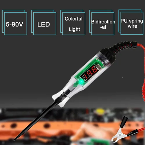 Miniatura 3 de Luces de prueba automotrices, probador de circuito LED digital de 5-90 V CC, probador de luz resistente con voltímetro, probador de voltaje