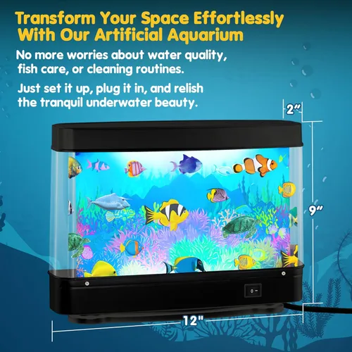 Miniatura 2 de Pecera Artificial de Juguete Océano Virtual - Mini Acuario de Escritorio de Oficina, Lámpara de Movimiento con Luz Nocturna, Regalo Divertido