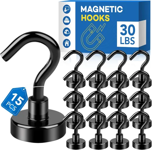 Miniatura 25 de LOVIMAG - Ganchos magnéticos, imanes de 30 libras con ganchos para crucero, ganchos magnéticos negros para colgar, refrigerador, aula, nevera