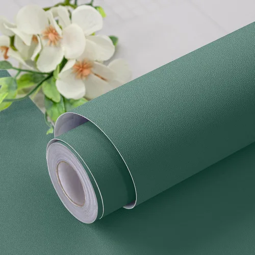Papel Tapiz Verde Mate Despegar y Pegar Papel de Contacto Verde 15.7 pulgadas x 118.1 pulgadas Papel Tapiz Color Sólido Texturizado Papel de Pared
