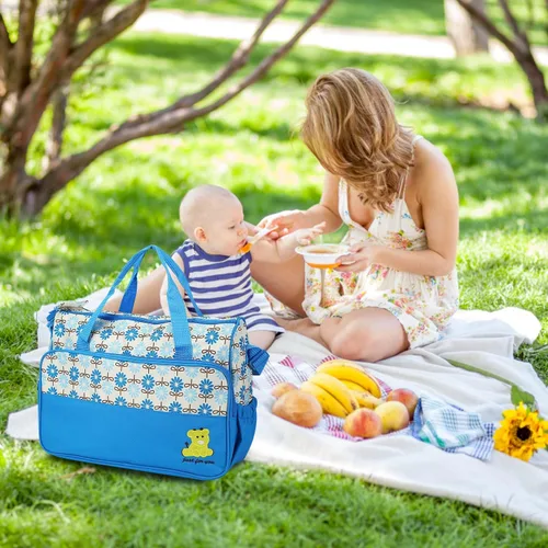 Miniatura 3 de TeqHome Juego de 5 bolsas de pañales, bolsa grande para mamá con cambiador de pañales portátil, funda para chupete, bolsas de viaje para bebé