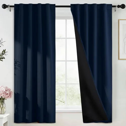 Miniatura 236 de Yakamok Cortinas negras, cortinas de ventana con aislamiento térmico y eficiencia energética para dormitorio, cortinas opacas completas y cortinas
