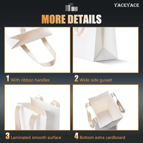 Miniatura 4 de Bolsas de regalo blancas con asas, 10 bolsas pequeñas de papel blanco de 5.25 x 3.75 x 8 pulgadas con asas de cinta, bolsa de compras de papel kraft