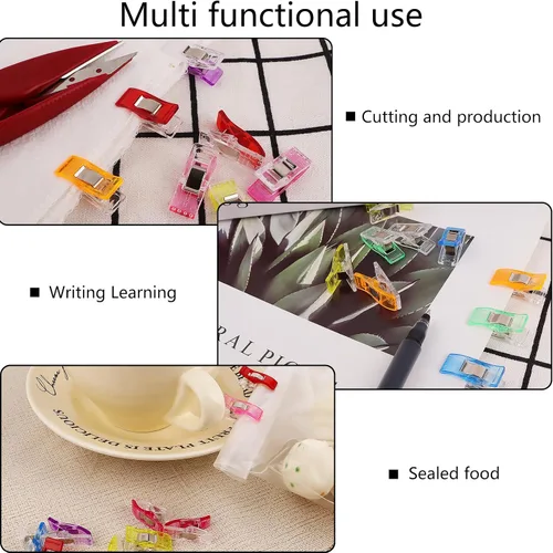 Miniatura 6 de Paquete de 45 clips de costura multiusos para acolchar y manualidades, suministros de costura para encuadernar. Colores surtidos y 1 cinta métrica