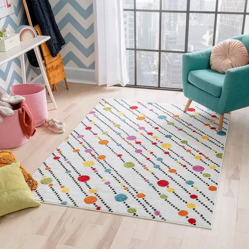 Miniatura 10 de Felpudo pequeño de Well Woven para habitación infantil, cocina. Suave y duradero de estilo moderno, diseño Daisy Flowers, con detalles en azul.