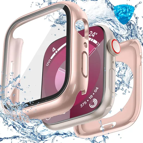 Miniatura 21 de 3 en 1 Goton Estuche impermeable duro para Apple Watch, protector de pantalla de 40mm, cubierta frontal de vidrio templado protectora completa
