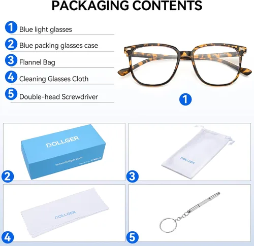 Miniatura 6 de Dollger Lentes de luz azul para mujer, lentes de bloqueo de luz azul retro para computadora, marco de lentes para hombre tortuga