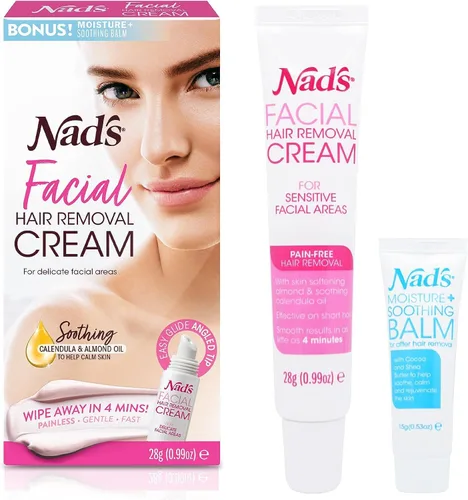 Nad's Depilación facial suave y calmante para mujeres, crema depilatoria sensible para áreas delicadas de la cara, 0.99 onzas (4446)