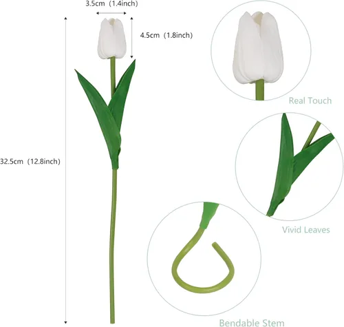 Miniatura 2 de 10 tulipanes falsos blancos falsos tulipanes con tallos, flores artificiales para decoración, flores falsas blancas, ramo de primavera
