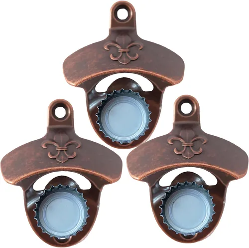 Miniatura 7 de Abrebotellas magnético vintage montado en la pared Fleur De Lis Beer Cap Abridor con imanes Montable Bronce Antiguo