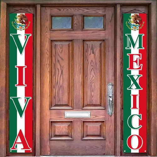 Vohado Viva México - Cartel colgante para puerta delantera, decoración del Día de la Independencia mexicana, 16 de septiembre, suministros para