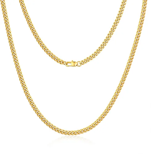 Jewlpire Diamond Cut Miami Mens Cuban Link Chain Necklace, Gold Chain Silver Chain for Men Boys Women, Hip-Hop & Cool Style, 316L Stainless