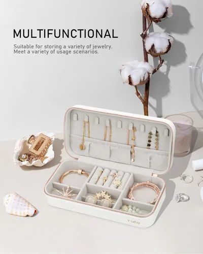 Miniatura 93 de Joyero pequeño, joyero de viaje portátil para mujer, mini organizador de viaje de 2 capas, regalo para mujeres y niñas, negro A