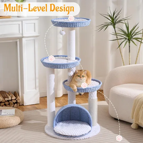 Miniatura 2 de HITTITE Moderna torre de árbol para gatos con poste rascador, torres para gatos de 46 pulgadas de alto con nidos y cueva tejidos, árbol para gatos
