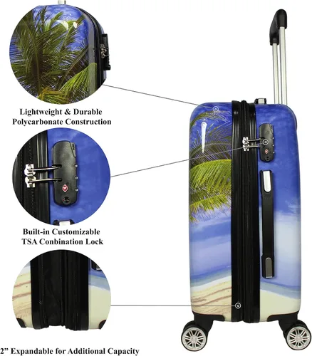 Miniatura 6 de World Traveler Palm Tree Hardside - Juego de equipaje giratorio de 2 piezas, tamaño único, Palm Tree, Juego de equipaje giratorio de mano de 2