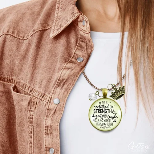 Miniatura 7 de Gutsy Goodness Collar inspirado en la mujer de la fe, colgante hecho a mano con mensaje de esperanza