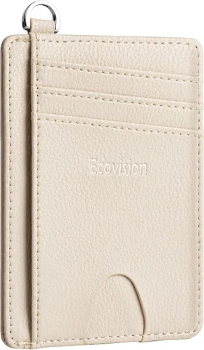 EcoVision Cartera delgada minimalista con bolsillo frontal, bloqueo RFID, tarjetero con grillete en D desmontable para hombres y mujeres