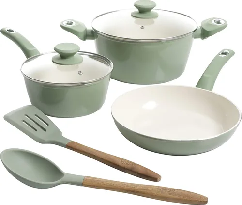 Gibson Home Plaze Café' - Utensilios de cocina de cerámica antiadherente de aluminio forjado aluminio con base de inducción y mango de baquelita