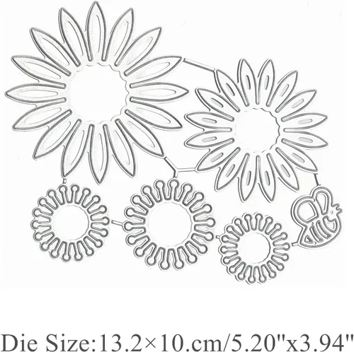 Miniatura 2 de Troqueles de metal de flores en capas 3D, equinácea para plantas, hojas de flores de margarita, marco de abeja, plantillas de corte de boda