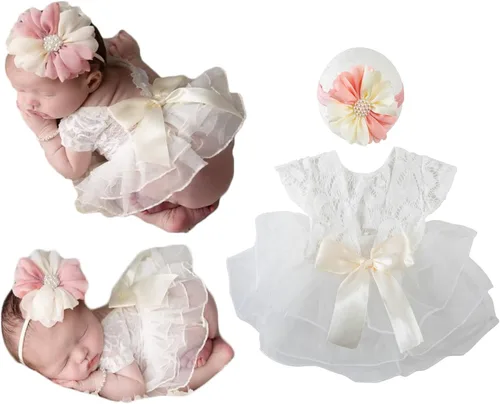 Miniatura 6 de Zeroest Traje de sesión de fotos para niña recién nacida, accesorios de fotografía de encaje, mameluco de encaje para recién nacido, accesorios
