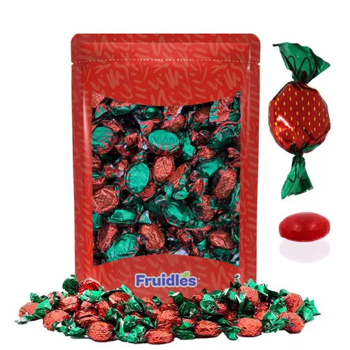 The Dreidel Company Caramelos Bon Bons con sabor rellenos de fresa, envueltos individualmente en diseño de envoltura de fresa (2 libras en total de