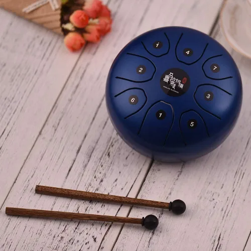 Miniatura 5 de Mini tambor de lengua de acero de 8 tonos 5.5 pulgadas C Key Percusión Instrumento Handpan Tambor con mazos de tambor Bolsa de transporte Azul