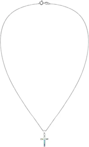 Miniatura 4 de AeraVida Collar iridiscente de plata de ley 925 con concha de abol de cruz de fe, 18 pulgadas, Concha