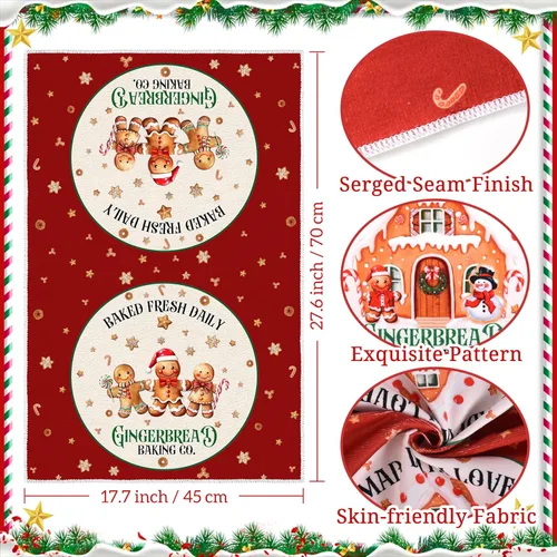 Miniatura 2 de TREWAVE Juego de 6 paños de cocina de Navidad de 18 x 27 pulgadas, toallas de mano de hombre de jengibre, paños de té de vacaciones de invierno