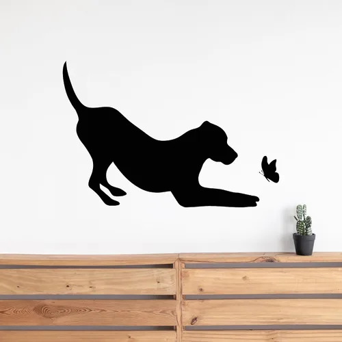 Miniatura 2 de Vinilo adhesivo de pared Pet Shop Silueta Perro con Mariposa Animal Pegatinas Decoración Grande (2921ig) Negro