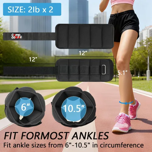 Miniatura 4 de Pesas ajustables para tobillo, 2, 3, 5 libras, 1 par de pesas de entrenamiento de fuerza, muñeca, pierna, brazo para mujeres, hombres, juego