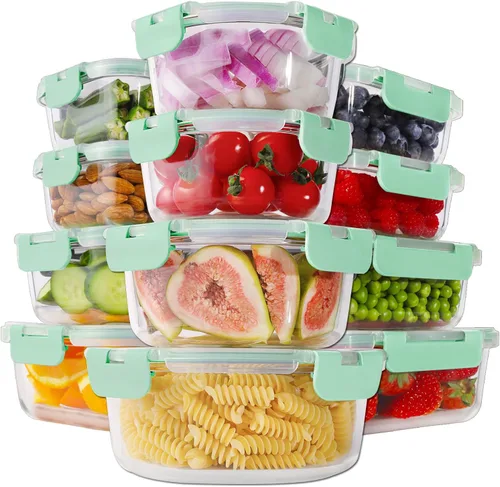 Miniatura 7 de HOMBERKING 24 recipientes de vidrio para almacenamiento de alimentos con tapas, cajas Bento de vidrio herméticas, sin BPA y a prueba de fugas, Rosa