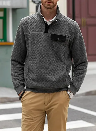 Miniatura 9 de JMIERR Sudadera acolchada para hombre, casual, de manga larga, cuello alto, con botones