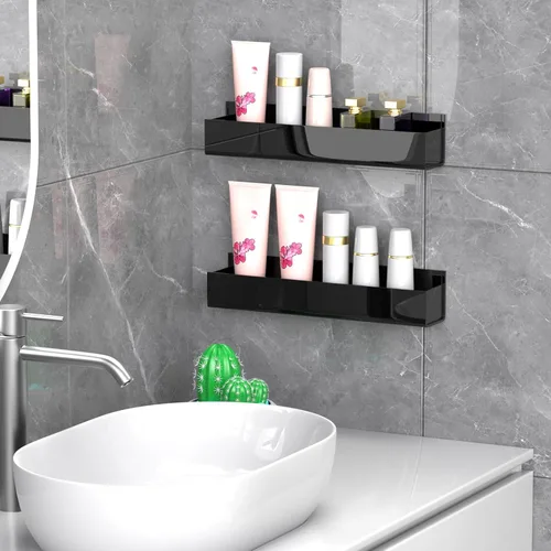 Miniatura 5 de PMMASTO Organizador de especias acrílico adhesivo para pared con cinta nano de doble cara, organización de estante de especias para puerta de Negro