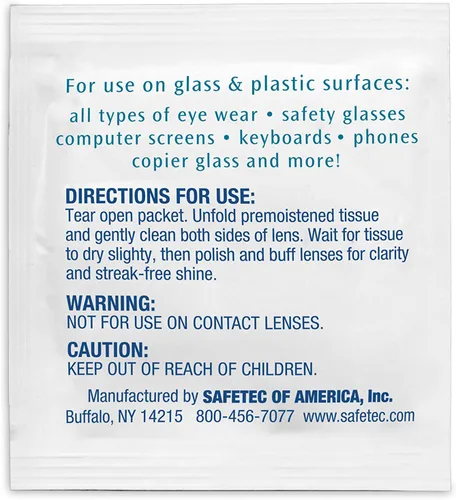 Miniatura 8 de Safetec Limpiador de lentes toallitas prehumedecidas para gafas, gafas y gafas de sol, caja de 100 unidades (10 cajas/caja)