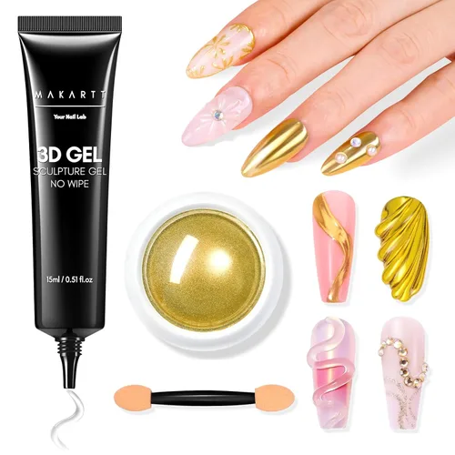 Miniatura 12 de Makartt Arte de uñas en gel 3D, pegamento de gel para esculpir para dibujar, moldear, escultura, gemas y decoración, esmalte de gel transparente que