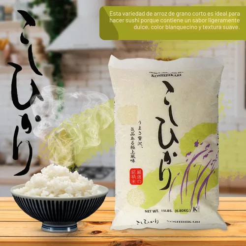 Miniatura 5 de Shirakiku Granos Secos y Arroz – Koshihikari Blanco Japonés de Grano Corto – Arroz para Sushi Dulce Pegajoso Crudo de Calidad Premium Bajo