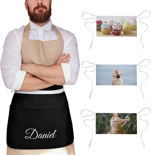 AXKEUDO Delantal personalizado con bolsillos, delantales de cintura para camarera para cocinar en casa, restaurante, servir trabajo Azul