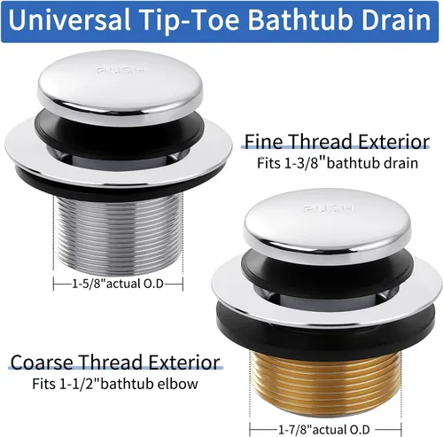 Miniatura 2 de Juego de adornos para bañera con desagüe cromado Tip-Toe con placa frontal de desbordamiento de dos orificios, desagües de bañera de baño