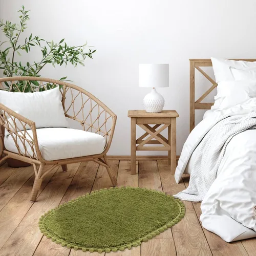 Miniatura 6 de YIRDDEO - Alfombra de baño verde oliva con pompones para baño, antideslizante, linda alfombra de baño boho con pompones ovalados absorbentes