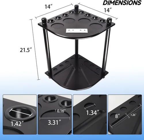 Miniatura 6 de GSE Games & Sports Expert Estantes para tacos de billar con soporte de suelo estilo esquinero con contadores de puntuación, contiene tacos