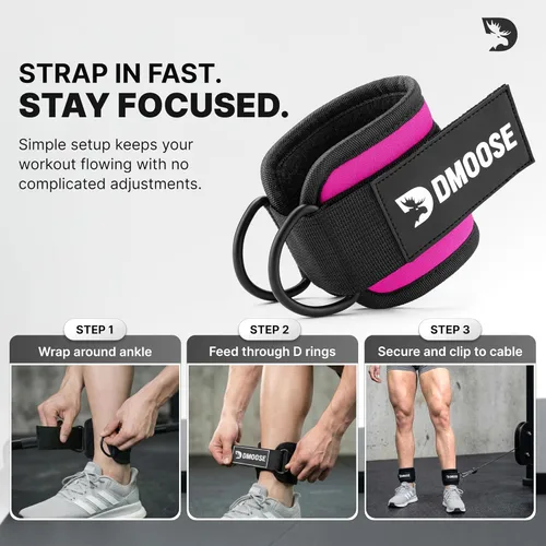 Miniatura 8 de DMoose Fitness Ankle Strap for Cable Machine - One Size Fit with Premium Padding Cuffs, Ankle Bands for Working Out, Booty Workouts, Leg Extension