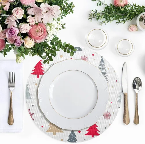 Miniatura 5 de Manteles individuales de mesa redonda de árboles de Navidad estilizados, resistentes al calor, antideslizantes, lavables, para cocina, talla 1 x