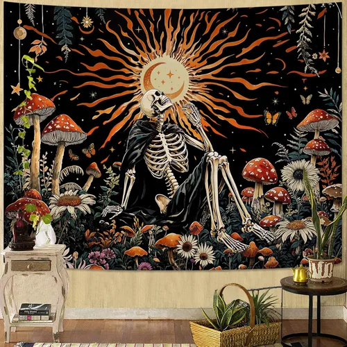 Miniatura 14 de Kanuyee Tapiz de Esqueleto de los Amantes Tapiz Gótico para Dormitorio Tapices de Cartas del Tarot Góticas para Colgar en la Pared Decoración El