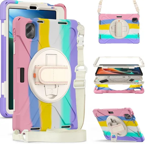 Para Xiaomi Pad 5 / Xiaomi Pad 5 Pro Funda de tableta de 11.0 pulgadas 3 en 1 Marco de plástico duro + doble silicona [correa de mano y correa de