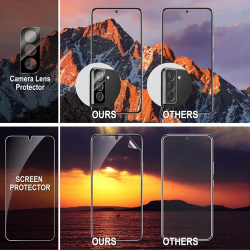 Miniatura 9 de [Paquete de 3+2] Protector de pantalla para Galaxy S22 y protector de lente de cámara para Samsung Galaxy S22 5G, 6.1 pulgadas, película híbrida 7H