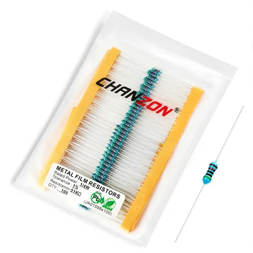 Miniatura 83 de Chanzon 100pcs 1/4W (0.25W) 62 Ohmios Resistencia fija de película metálica Ohmios 0.01 ±1% Tolerancia 62R MF Resistencias de orificio pasante
