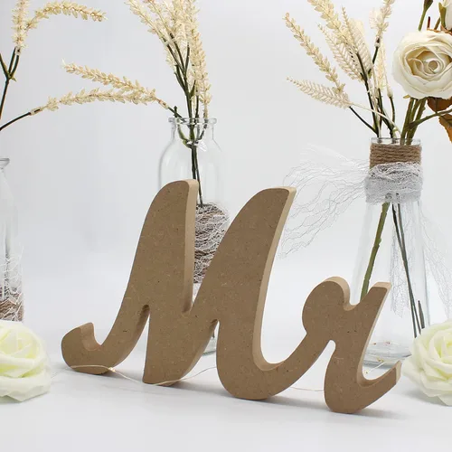Miniatura 4 de Letrero de madera con texto en inglés "Mr and Mrs", letras rústicas para mesa de boda, decoración de señorita señor para fotos, mesa de fiesta