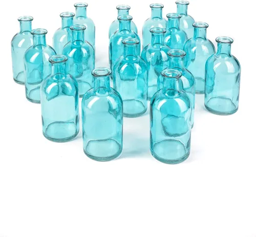 Miniatura 16 de Serene Spaces Living Juego de 6 jarrones de botella de medicina para flores de tallo largo - Tamaño pequeño, juego de jarrones turquesa Pequeño azul